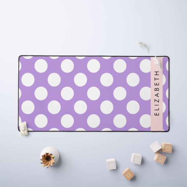 Purple Polka Dots, Polka Dot Pattern, Your Name Desk Mat (Kids Table)