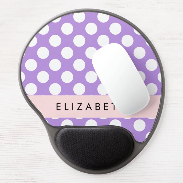 Purple Polka Dots, Polka Dot Pattern, Your Name Gel Mouse Pad (Left Side)