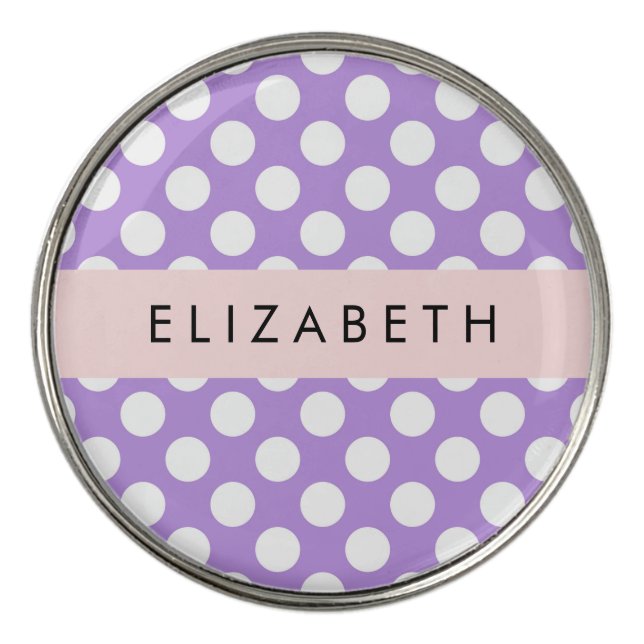Purple Polka Dots, Polka Dot Pattern, Your Name Golf Ball Marker (Front)