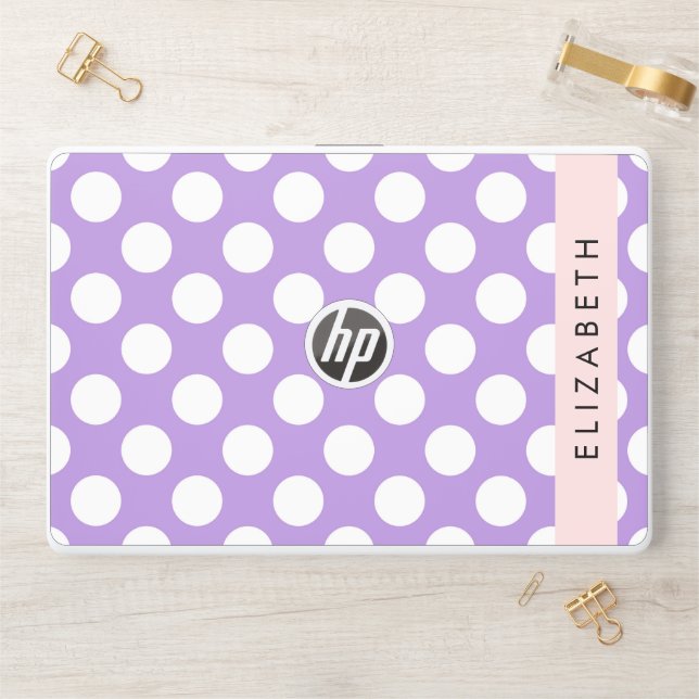 Purple Polka Dots, Polka Dot Pattern, Your Name HP Laptop Skin (Desk)