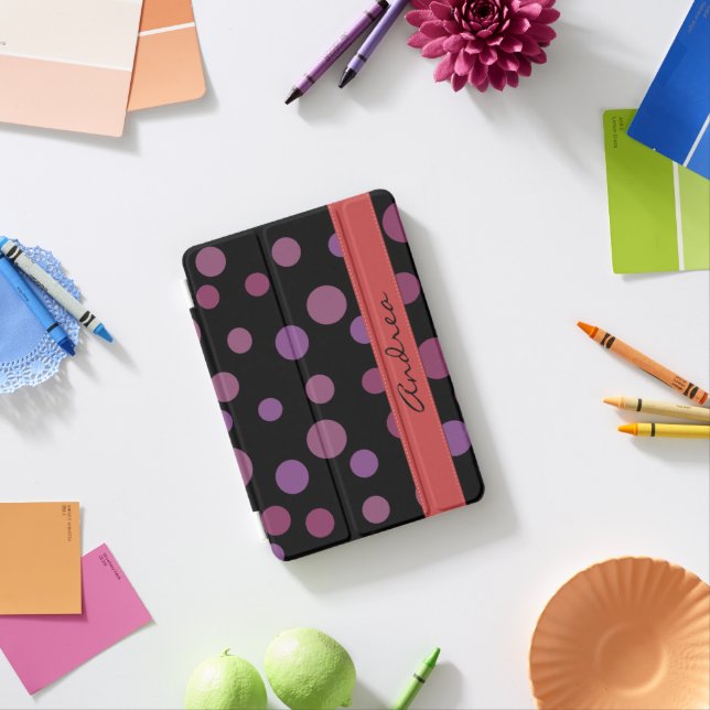 Purple Polka Dots, Polka Dot Pattern, Your Name iPad Mini Cover (In Situ)