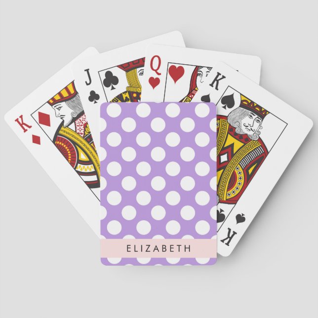 Purple Polka Dots, Polka Dot Pattern, Your Name Poker Cards (Back)