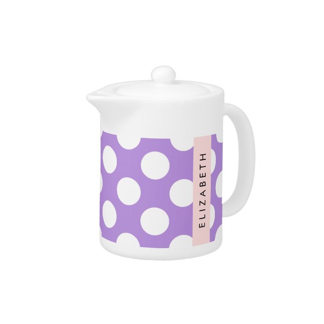 Purple Polka Dots, Polka Dot Pattern, Your Name Teapot (Right)