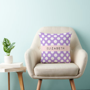 Purple Polka Dots, Polka Dot Pattern, Your Name Throw Pillow