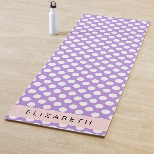 Purple Polka Dots, Polka Dot Pattern, Your Name Yoga Mat (In Situ)