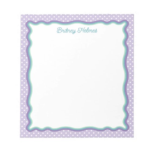 Purple Polka Dots & Wavy Frame With Your Name Notepad