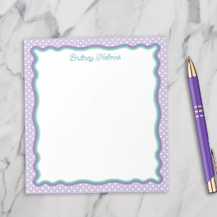 Purple Polka Dots & Wavy Frame With Your Name Notepad