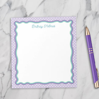 Purple Polka Dots & Wavy Frame With Your Name Notepad
