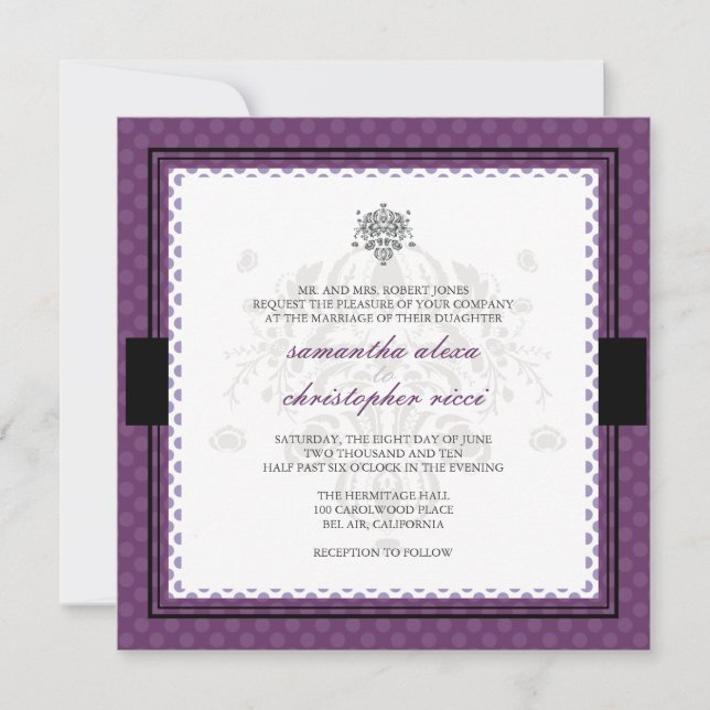 Purple polka dots wedding invitations/purple invitation (Front)