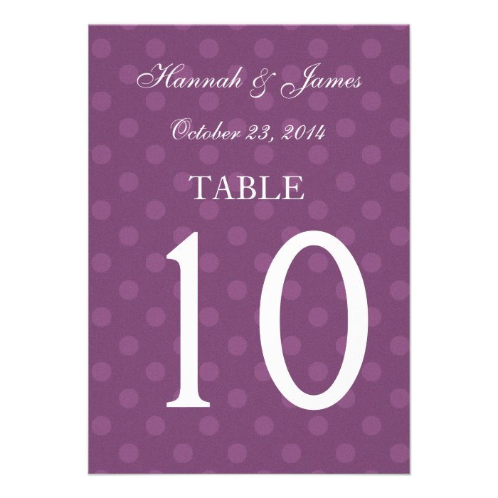 Purple Polka Dots Wedding Table Number Set Custom Invitations