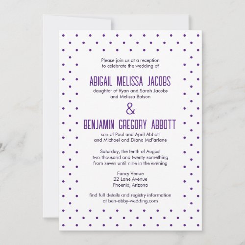 Purple Polka Dots with 4 Sets of Parents Reception Invitation