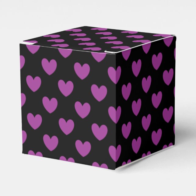 Purple polka hearts on black favor boxes (Front Side)