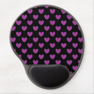Purple polka hearts on black gel mouse pad