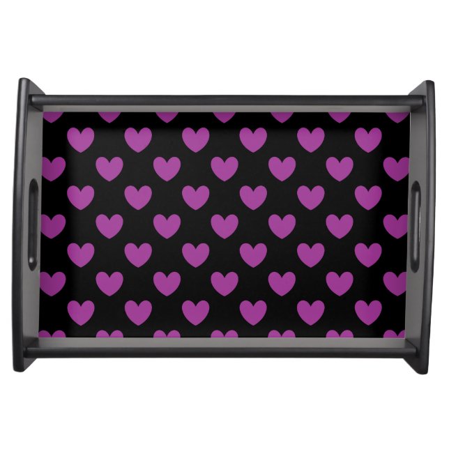 Purple polka hearts on black serving tray (Front)