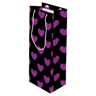 Purple polka hearts on black wine gift bag