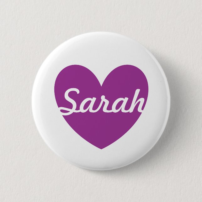 Purple polka hearts on white button (Front)