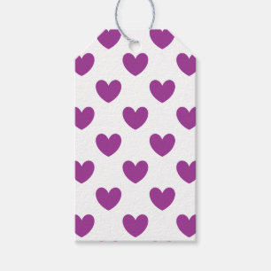 Purple polka hearts on white gift tags