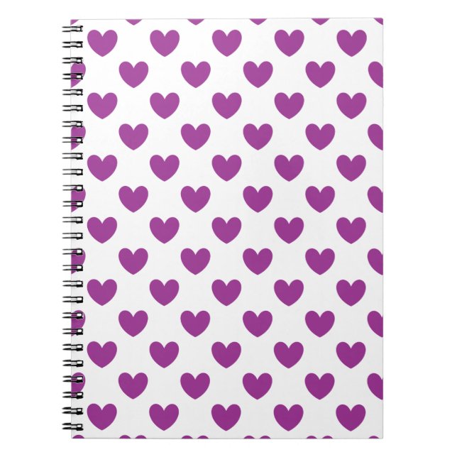 Purple polka hearts on white notebook (Front)