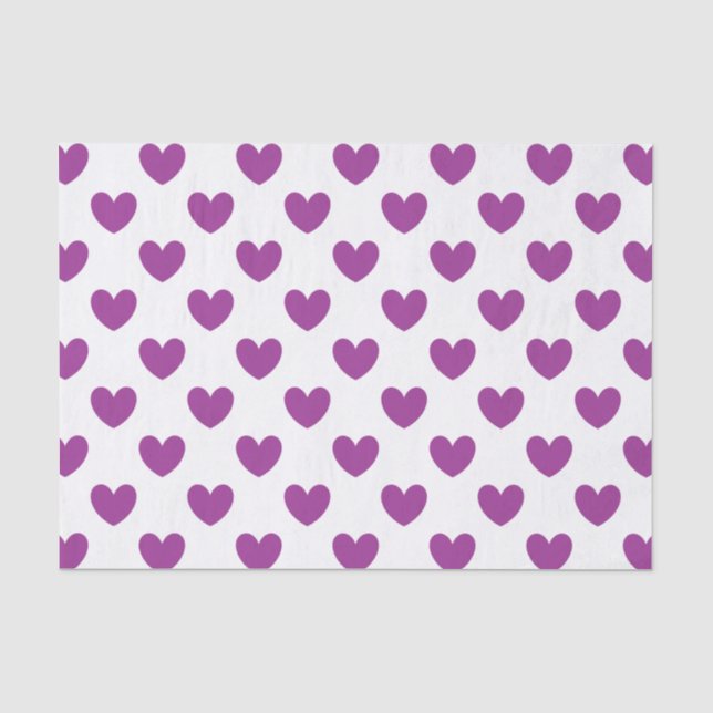 Purple polka hearts on white tissue paper (Front)