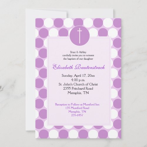 Purple Polkadot Baptism / Christening Invitation