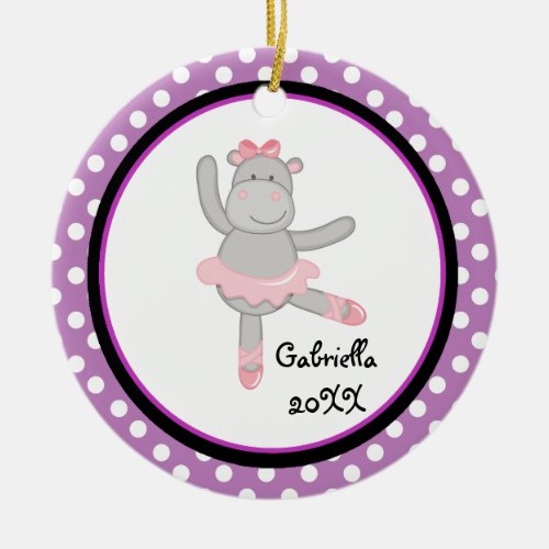 Purple PolkaDot Hippo Ballerina Christmas Ornament