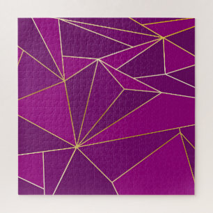 Purple Polygon Art: Gold Line Geometric Background Jigsaw Puzzle