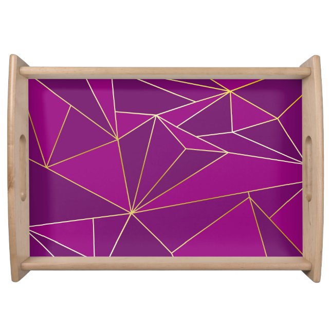 Purple Polygon Art: Gold Line Geometric Background Serving Tray (Front)
