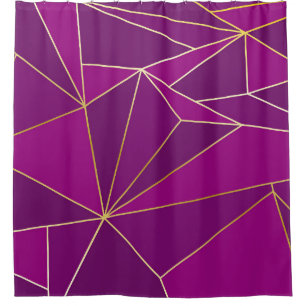 Purple Polygon Art: Gold Line Geometric Background Shower Curtain