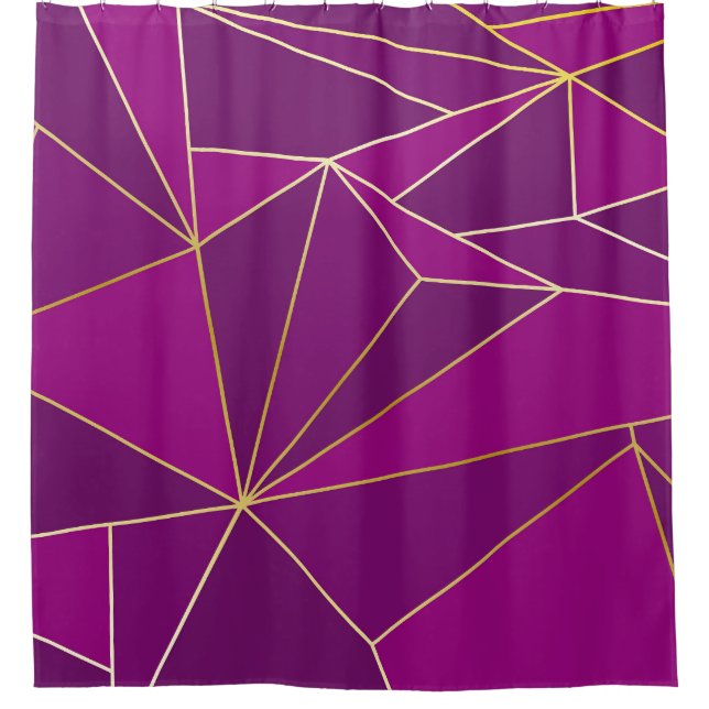 Purple Polygon Art: Gold Line Geometric Background Shower Curtain (Front)
