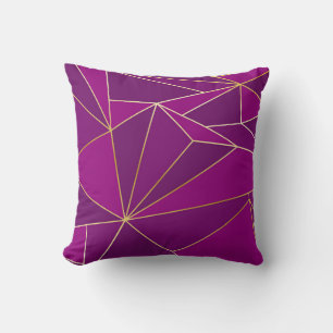 Purple Polygon Art: Gold Line Geometric Background Throw Pillow