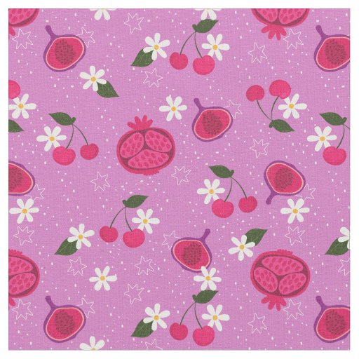 purple pomegranate fruit cherry floral daisy fabric