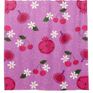 purple pomegranate fruit cherry floral daisy shower curtain