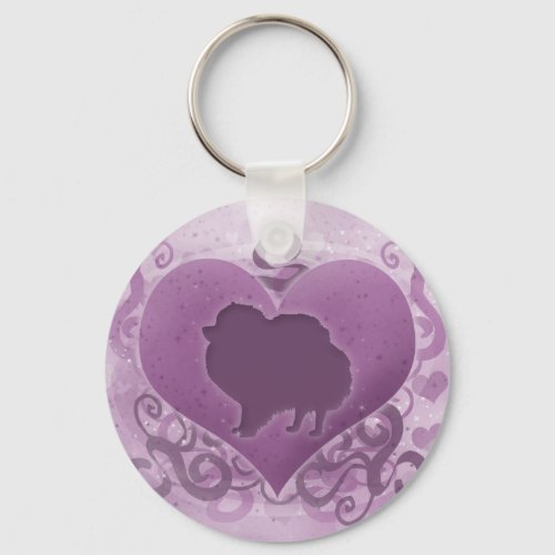 Purple Pomeranian Valentine Keychain