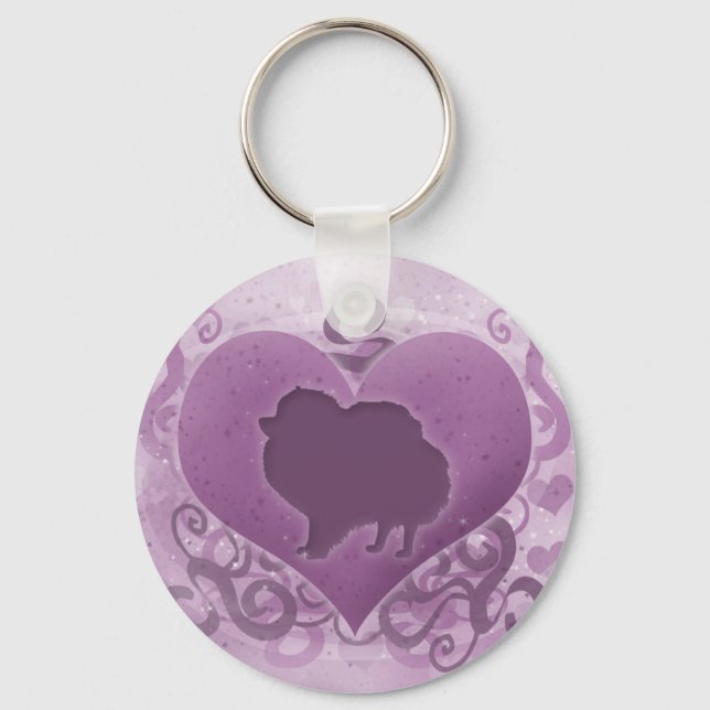Purple Pomeranian Valentine Keychain (Front)