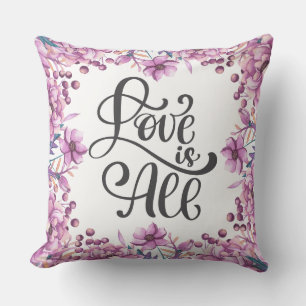 Purple Ponies Floral Love Is All Throw Pillow