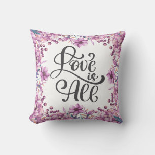 Purple Ponies Floral Love Is All Throw Pillow