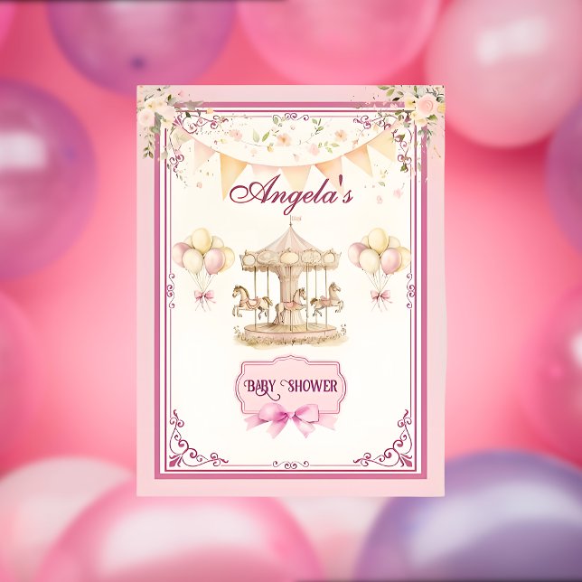 Purple Pony Dreams-Baby Shower Welcome Foam Board (purple-pony-dream-carousel-baby-shower-welcome-foam-board)