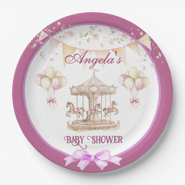 Purple Pony Dreams-Dark Purple Paper Plates (Front)