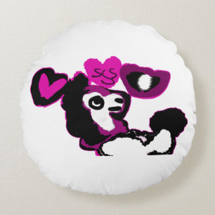 Purple poodle art round pillow