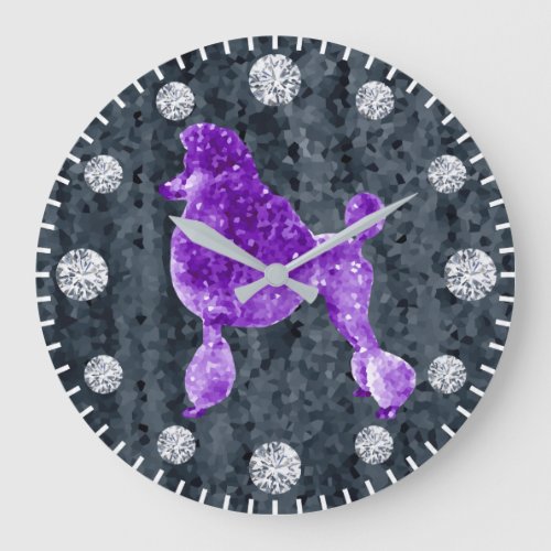 Purple Poodle Diamond Dog Hour Minute Hand Large Clock