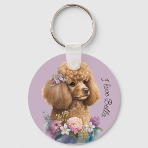 Purple Poodle Dog Floral Whimsical and Cute  Keychain