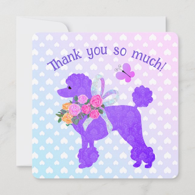 Purple Poodle Girls Personalized Thank You Invitation (Front)