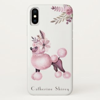 Purple Poodle in Flowers Personalized Phone Case