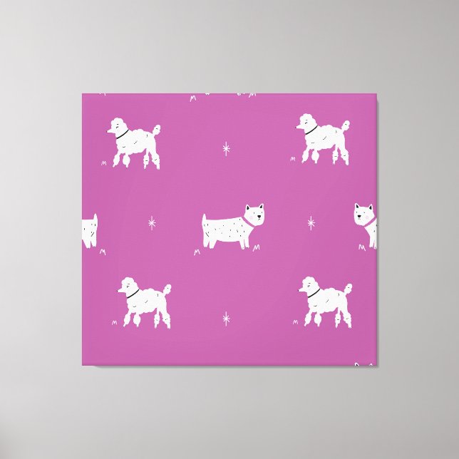 Purple Poodle: Monochrome Retro Pattern Canvas Print (Front)