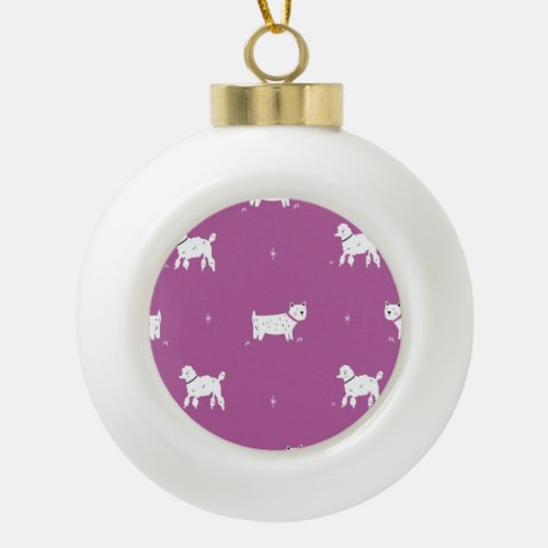 Purple Poodle Monochrome Retro Pattern Ceramic Ball Christmas Ornament