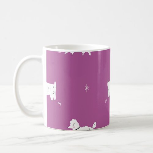 Purple Poodle Monochrome Retro Pattern Coffee Mug