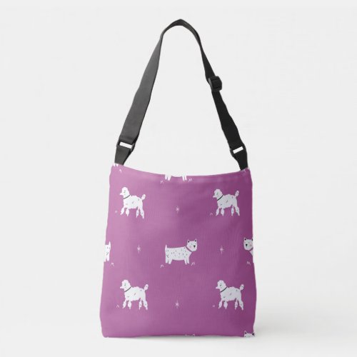 Purple Poodle Monochrome Retro Pattern Crossbody Bag