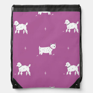 Purple Poodle: Monochrome Retro Pattern Drawstring Bag