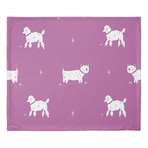 Purple Poodle Monochrome Retro Pattern Duvet Cover