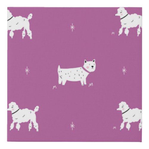 Purple Poodle Monochrome Retro Pattern Faux Canvas Print